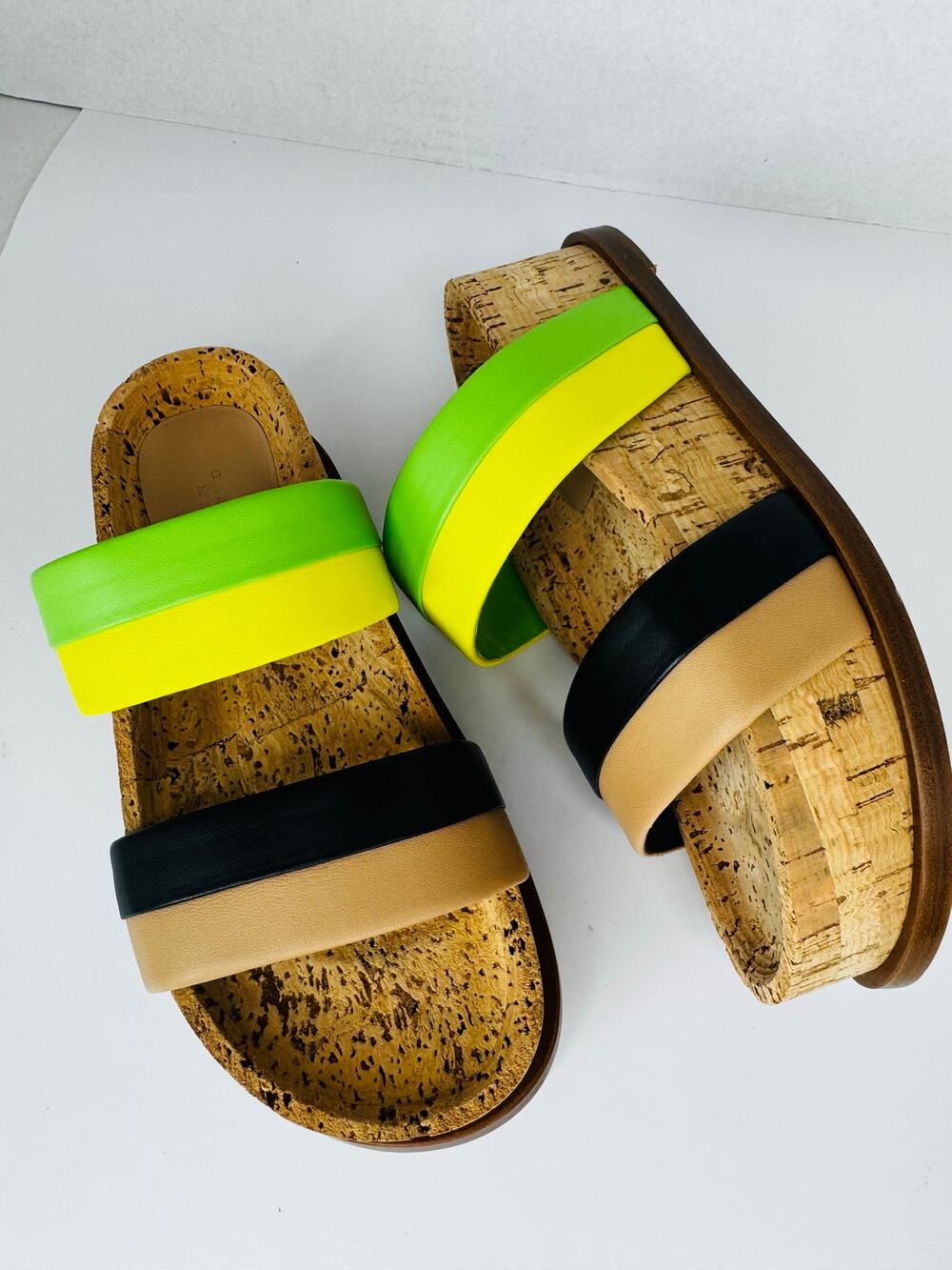 Gabriela Hearst Striker Black Lime Cork Platform Sandals Size 35.5